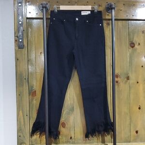 Pistola Black Cropped Jeans with Fringed Hem